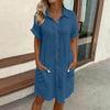 Women's Casual Loose Short-Sleeve Midi Shirt Dress – Button-Down by FitiqueFit
