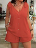 V-Neck Lace-Up Button Top & Shorts Set – 5 Colors, S–XXL by FitiqueFit