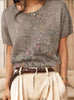 Women's Retro Short-Sleeve Jacquard Knit Top by FitiqueFit
