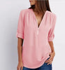 Women's Short-Sleeve Zip V-Neck Loose Top by FitiqueFit
