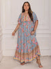 Pink Purple Plus Size Printed Flutter Sleeve Maxi Dress Elegant & Flowy Dress Unique Design by Stevvex