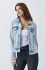 Button Up Washed Jacket Blue Classic Buttoned Jacket With Pocket Detail For Women by Stevvex