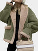 Fuzzy Collared Neck Long Sleeve Jacket with Buttoned Closure and Cozy Pockets by Stevvex