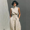 Women’s Cotton Linen Two-Piece Set – Sleeveless Top & Wide-Leg Pants by FitiqueFit