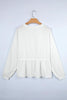 White Solid Color Textured Drop Shoulder Long Sleeve Peplum Top by Wild and Free Boutique