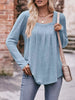 Pleated Square Neck Long Sleeve T-Shirt by Simply Love