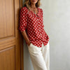 Women's Retro Polka Dot Three-Quarter Sleeve Loose Cardigan Shirt by FitiqueFit