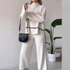 Women’s Solid Color Casual Two-Piece Set – Loose Top & Bootcut Pants Suit by FitiqueFit