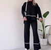 Women’s Solid Color Casual Two-Piece Set – Loose Top & Bootcut Pants Suit by FitiqueFit