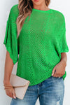 Scallop Edge Half Sleeve Pointelle Knit Top