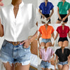 🧡 Summer Women's Satin V-Neck Short Sleeve Shirt – Elegant Casual Wear by FitiqueFit