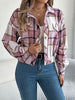Classic Plaid Button Up Long Sleeve Jacket Women Cozy Trendy Everyday Wear Simple Jacket by Stevvex