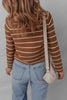 Chestnut Tie Front Striped Knit V Neck Cardigan Sweater by Wild and Free Boutique