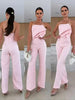 Candy-Colored Bodycon Halterneck Backless High-Waist Wide-Leg Jumpsuit by FitiqueFit
