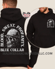 Mens profanity blue collar Front/Back hoodie by Madness & Mayhem LLC