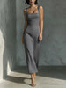 Square Neck Sling Dress – High Waist Midi Dress by FitiqueFit