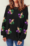 White Sequin MARDI GRAS Graphic Pullover Sweatshirt
