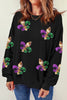 White Sequin MARDI GRAS Graphic Pullover Sweatshirt