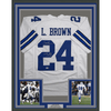Framed Autographed/Signed Larry Brown 35x39 SB MVP Dallas White Football Jersey JSA COA