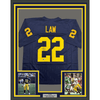 Framed Autographed/Signed Ty Law 35x39 Michigan Blue College Football Jersey Beckett BAS COA