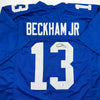 Autographed/Signed Odell Beckham Jr. New York Blue Football Jersey Beckett BAS COA by Hall of Fame Sports Memorabilia