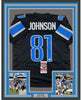 Framed Autographed/Signed Calvin Johnson 35x39 Detroit Black Football Jersey JSA COA