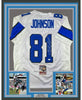 Framed Autographed/Signed Calvin Johnson 35x39 Detroit White Football Jersey JSA COA #2