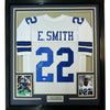 Framed Autographed/Signed Emmitt Smith 35x39 Dallas White Football Jersey JSA COA