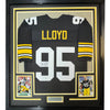 Framed Autographed/Signed Greg Lloyd 35x39 Pittsburgh Black Football Jersey Beckett BAS COA