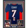 Framed Autographed/Signed John Elway 35x39 Denver Blue Football Jersey JSA COA by Hall of Fame Sports Memorabilia