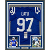 Framed Autographed/Signed Laiatu Latu 35x39 Indianapolis Blue Football Jersey JSA COA