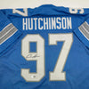 Autographed/Signed Aidan Hutchinson Detroit Blue Current Football Jersey Beckett BAS COA