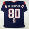 Autographed/Signed Andre Johnson Houston Blue Football Jersey JSA COA by Hall of Fame Sports Memorabilia