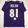 Autographed/Signed Anquan Boldin Baltimore Purple Football Jersey Beckett BAS COA by Hall of Fame Sports Memorabilia