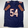 Autographed/Signed Brian Urlacher HOF 18 Chicago Blue Football Jersey Beckett BAS COA