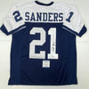 Autographed/Signed Deion Sanders Dallas Thanksgiving Day Football Jersey Beckett BAS COA