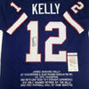 Autographed/Signed Jim Kelly Buffalo Blue Stat Football Jersey JSA COA