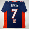 Autographed/Signed John Elway Denver Blue Football Jersey JSA COA by Hall of Fame Sports Memorabilia