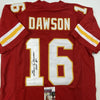 Autographed/Signed Len Dawson HOF 87 Kansas City Red Football Jersey JSA COA by Hall of Fame Sports Memorabilia