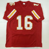 Autographed/Signed Len Dawson HOF 87 Kansas City Red Football Jersey JSA COA by Hall of Fame Sports Memorabilia