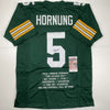 Autographed/Signed Paul Hornung Green Bay Green Stat Football Jersey JSA COA by Hall of Fame Sports Memorabilia