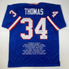 Autographed/Signed Thurman Thomas Buffalo Blue Stat Football Jersey Beckett BAS COA