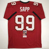 Autographed/Signed Warren Sapp Tampa Bay Red Football Jersey JSA COA by Hall of Fame Sports Memorabilia