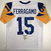 Autographed/Signed Vince Ferragamo Los Angeles LA White Football Jersey JSA COA by Hall of Fame Sports Memorabilia
