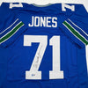 Autographed/Signed Walter Jones Seattle Blue Football Jersey JSA COA by Hall of Fame Sports Memorabilia