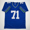 Autographed/Signed Walter Jones Seattle Blue Football Jersey JSA COA by Hall of Fame Sports Memorabilia