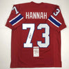 Autographed/Signed John Hannah HOF 91 New England Red Football Jersey JSA COA by Hall of Fame Sports Memorabilia
