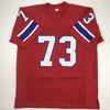 Autographed/Signed John Hannah HOF 91 New England Red Football Jersey JSA COA by Hall of Fame Sports Memorabilia