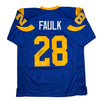 Autographed/Signed Marshall Faulk St. Louis Blue Football Jersey Beckett BAS COA by Hall of Fame Sports Memorabilia