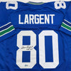Autographed/Signed Steve Largent HOF 95 Seattle Blue Football Jersey Beckett BAS COA by Hall of Fame Sports Memorabilia